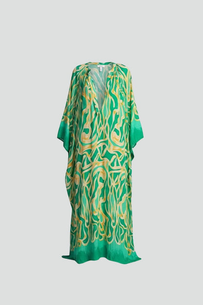 Vestido Largo Mujer Caftán Estampado Escote en V Manga Larga - Mavetta