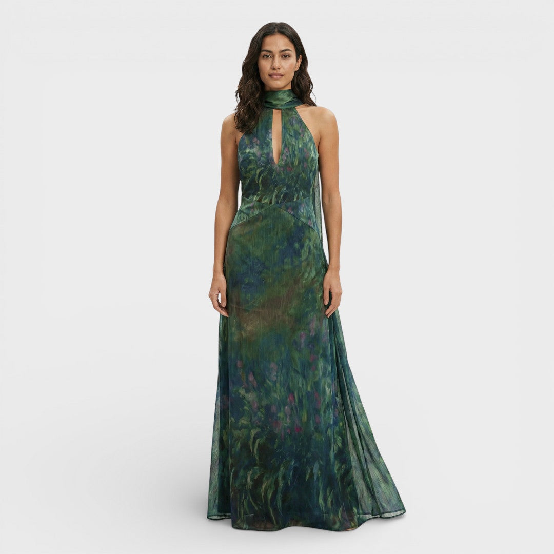 Vestido Largo Mujer Halter Espalda Descubierta Estampado - Mavetta