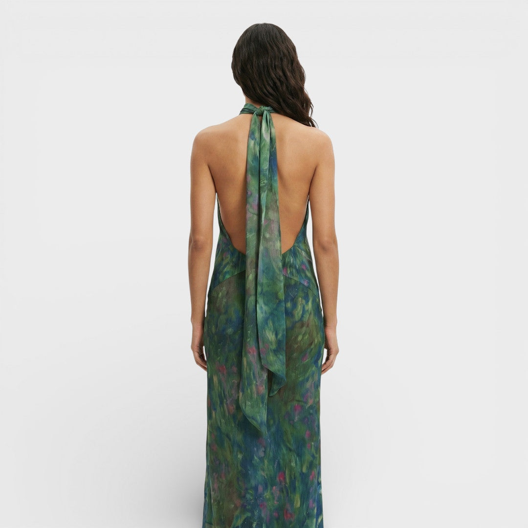 Vestido Largo Mujer Halter Espalda Descubierta Estampado