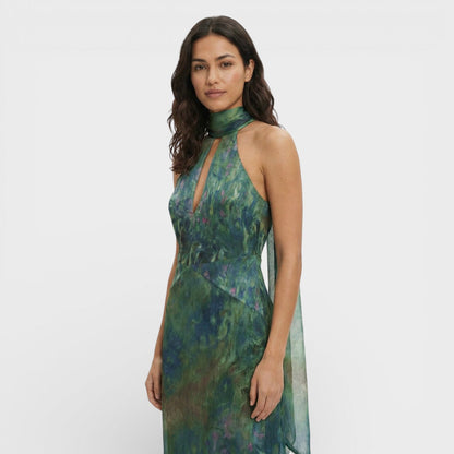 Vestido Largo Mujer Halter Espalda Descubierta Estampado