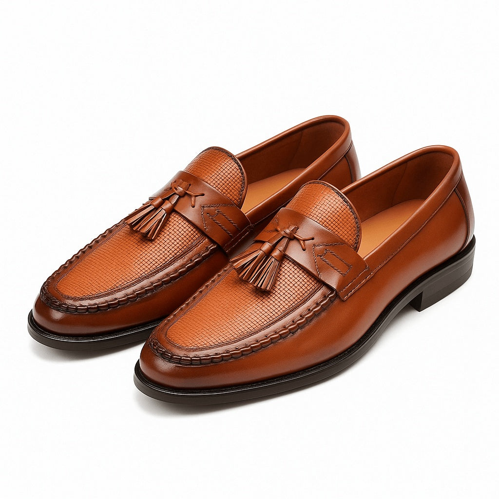 Mocasines Hombre Textura Tejida con Borlas Clásicos