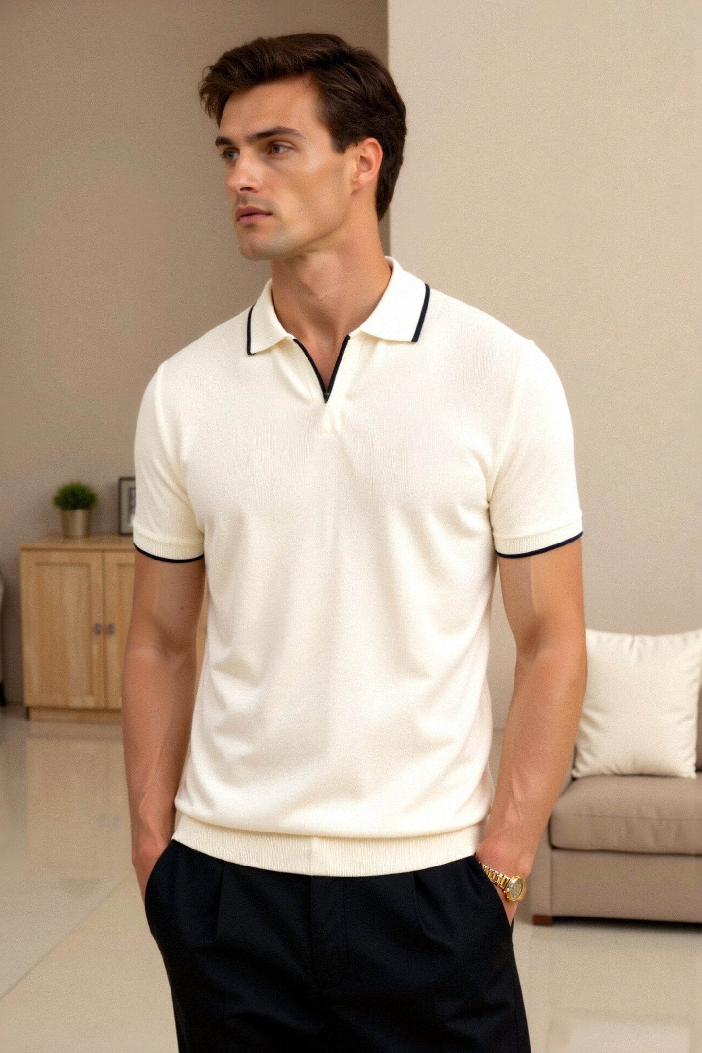 Polo Hombre Algodón Manga Corta Cuello Contraste