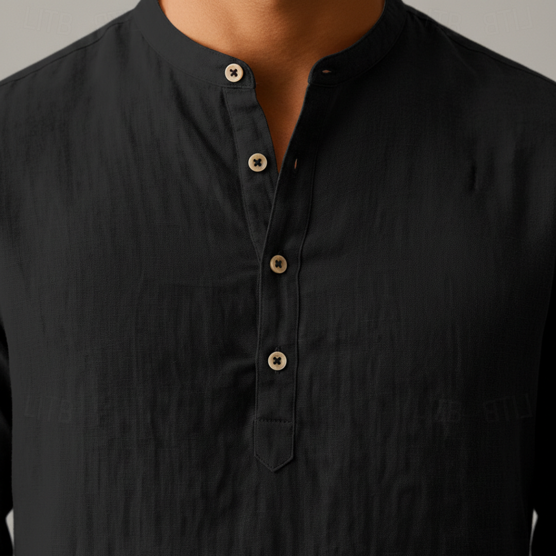 Camisa Henley Hombre de Lino Manga Larga