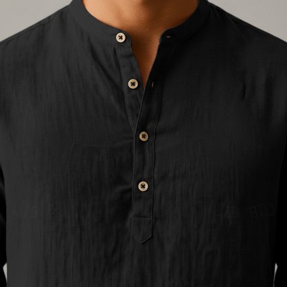 Camisa Henley Hombre de Lino Manga Larga