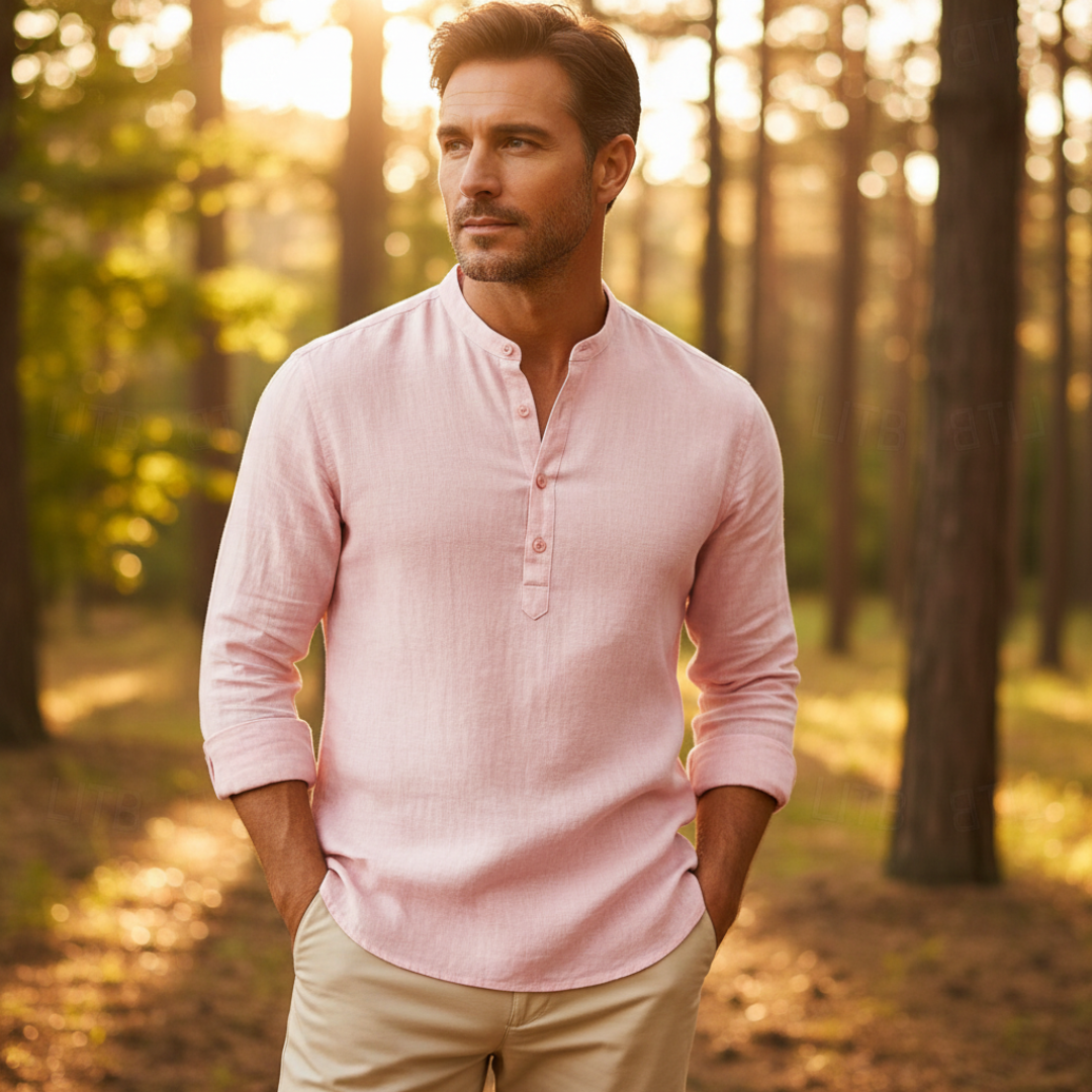 Camisa Henley Hombre de Lino Manga Larga
