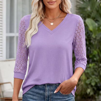 Blusa Mujer Escote en V Manga Calada