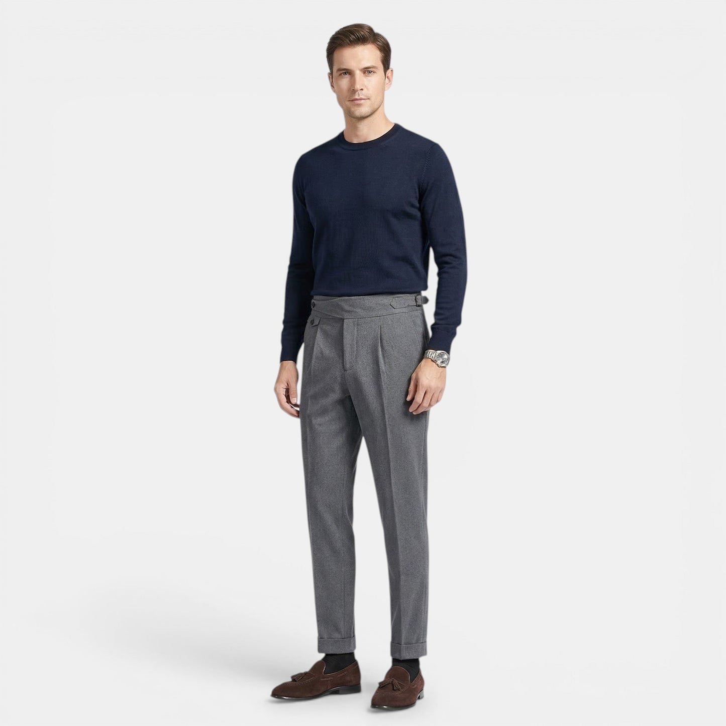 Pantalones Capri Hombre Tela Vestir Corte Regular Cintura Media