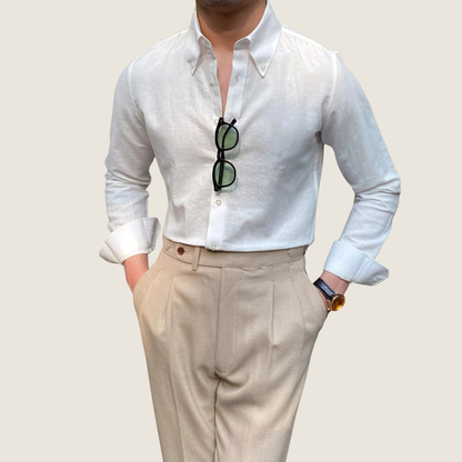 Camisa Hombre de Lino Manga Larga Cuello Abotonado - Mavetta
