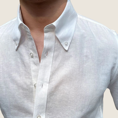 Camisa Hombre de Lino Manga Larga Cuello Abotonado