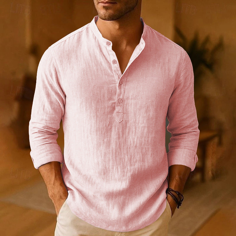 Camisa Henley Hombre de Lino Manga Larga
