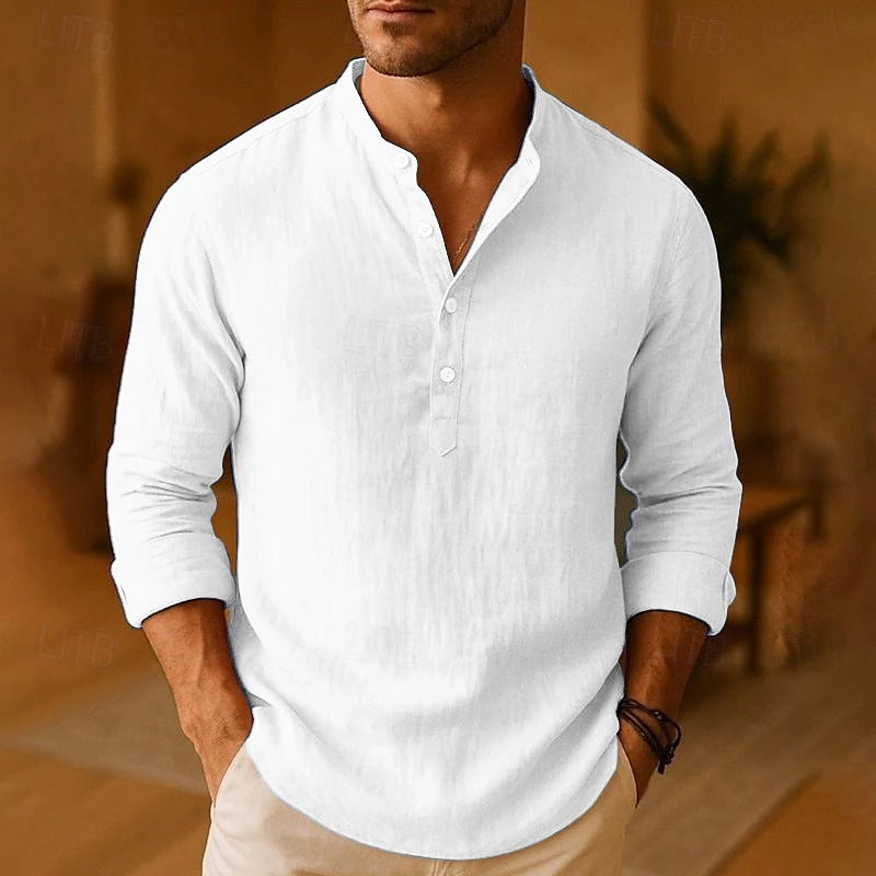 Camisa Henley Hombre de Lino Manga Larga