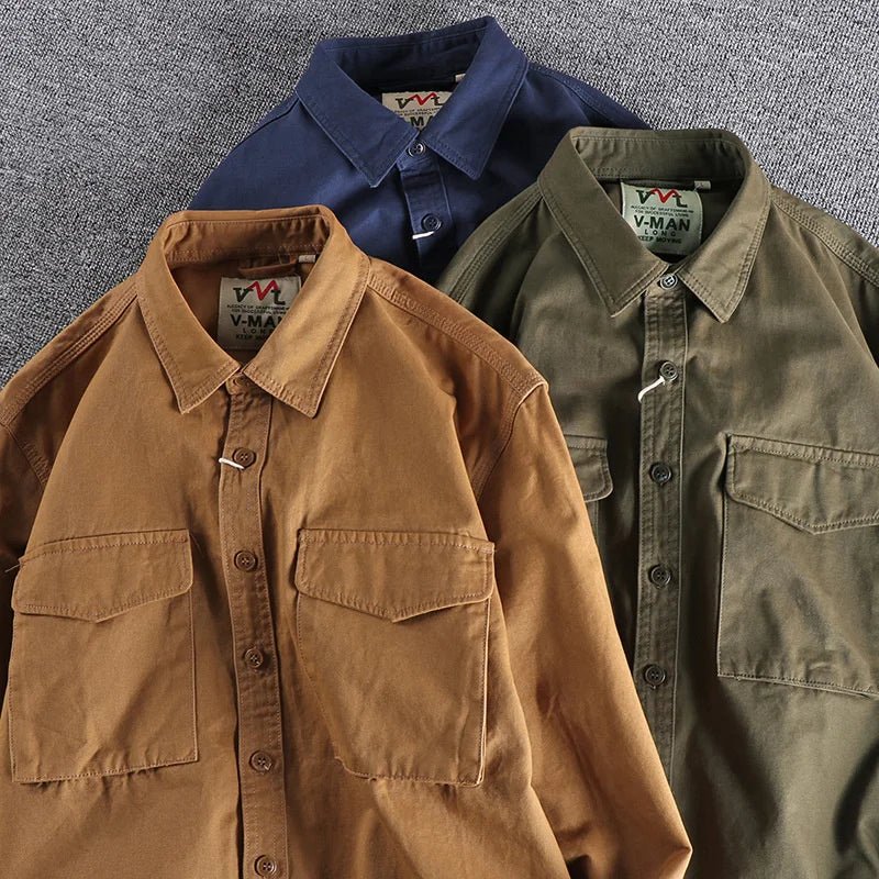 Camisa Hombre Utility Algodón Manga Larga Estilo Casual