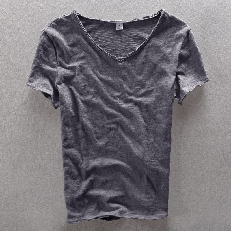 Camiseta Hombre Algodón Escote en V Ajuste Desenfadado