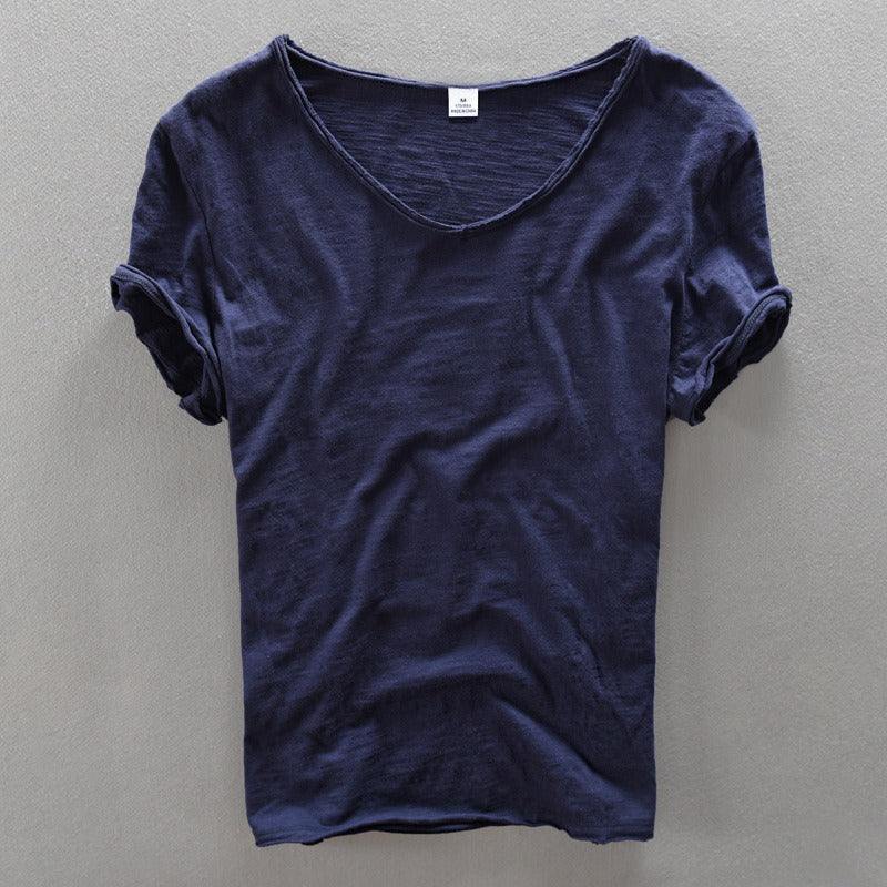 Camiseta Hombre Algodón Escote en V Ajuste Desenfadado
