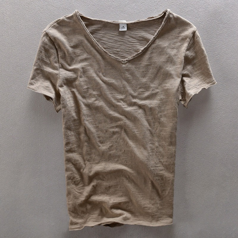 Camiseta Hombre Algodón Escote en V Ajuste Desenfadado