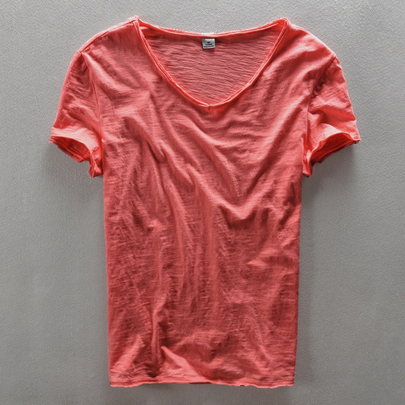 Camiseta Hombre Algodón Escote en V Ajuste Desenfadado
