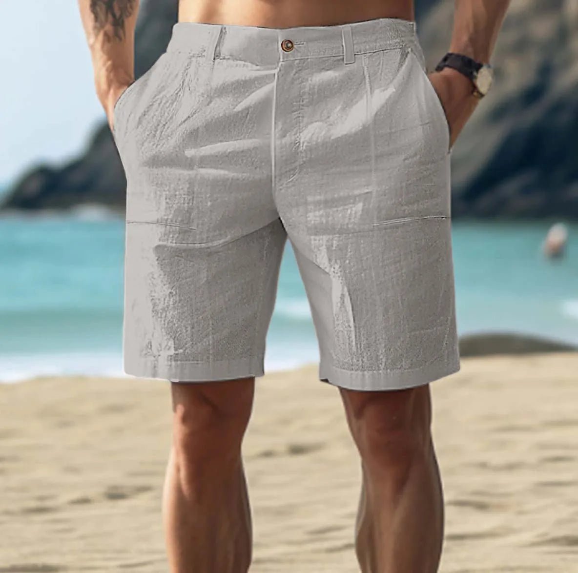 Pantalones cortos hombre de lino estilo chino casual