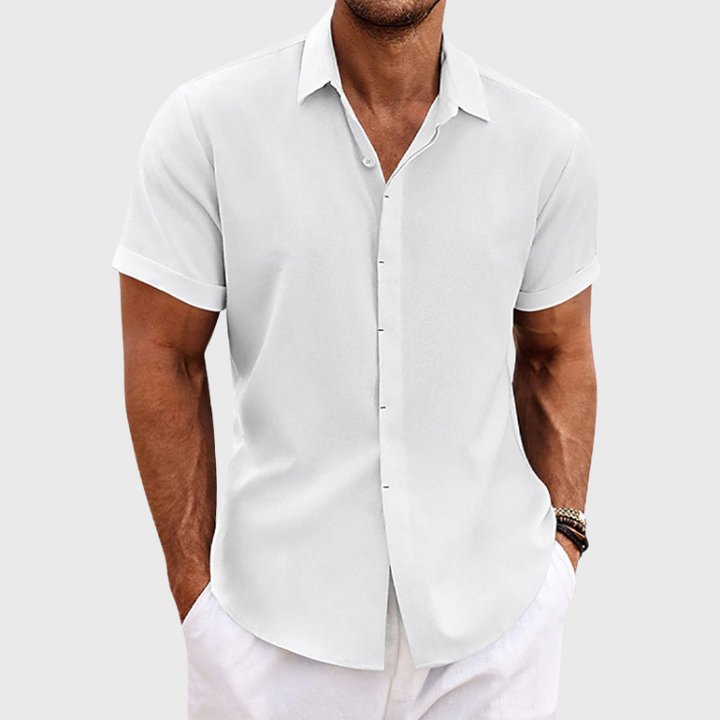 Camisa Hombre de Lino Manga Corta con Botones