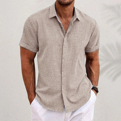 Camisa Hombre de Lino Manga Corta con Botones