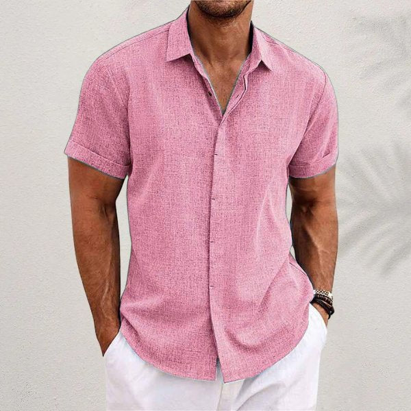 Camisa Hombre de Lino Manga Corta con Botones