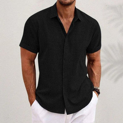 Camisa Hombre de Lino Manga Corta con Botones