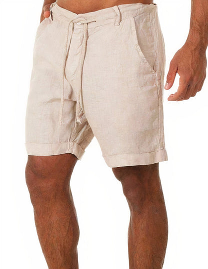 Pantalones cortos hombre de lino con puños y cordón ajustable - Mavetta