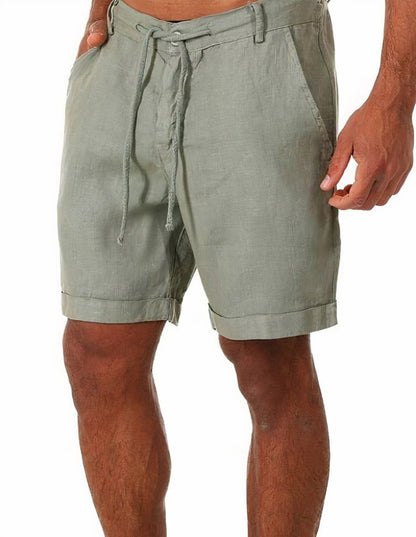 Pantalones cortos hombre de lino con puños y cordón ajustable