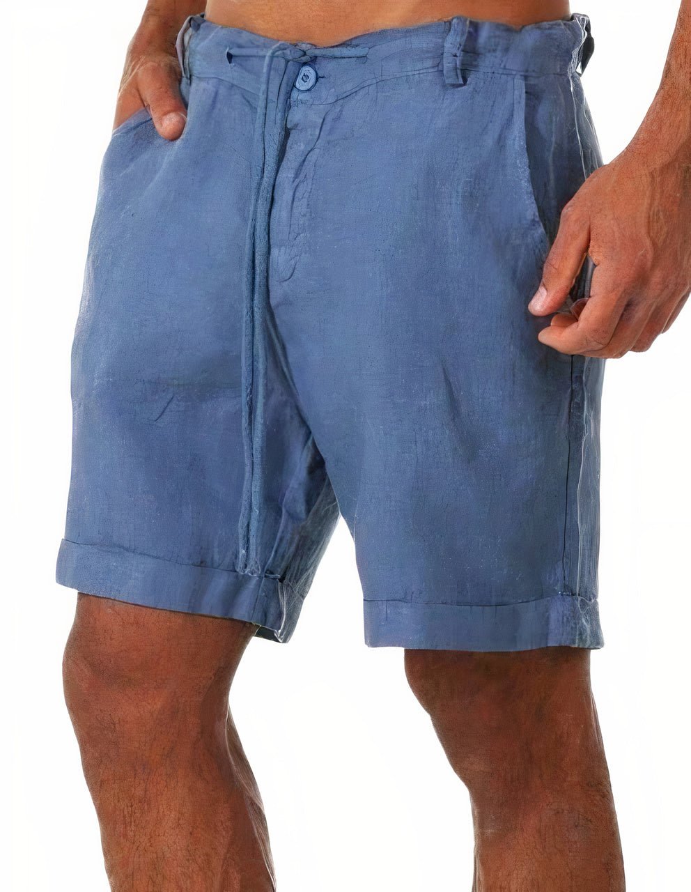 Pantalones cortos hombre de lino con puños y cordón ajustable