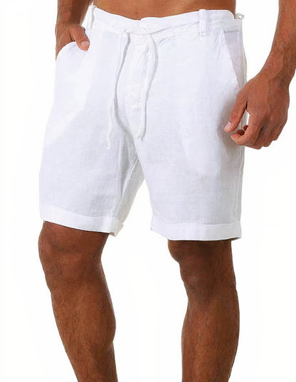 Pantalones cortos hombre de lino con puños y cordón ajustable