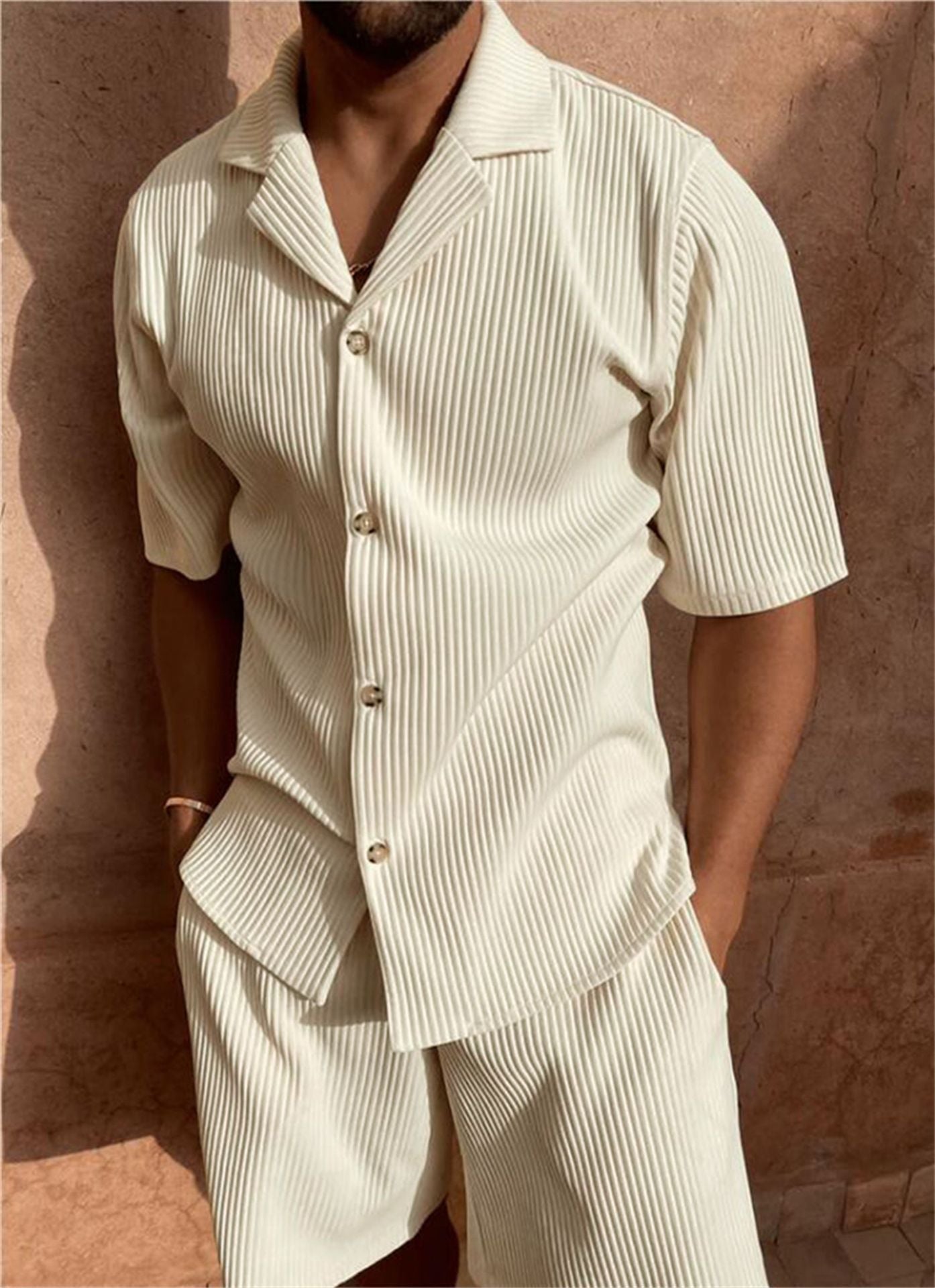 Conjunto Hombre Camisa Texturizada Manga Larga y Pantalón Corto Casual - Mavetta