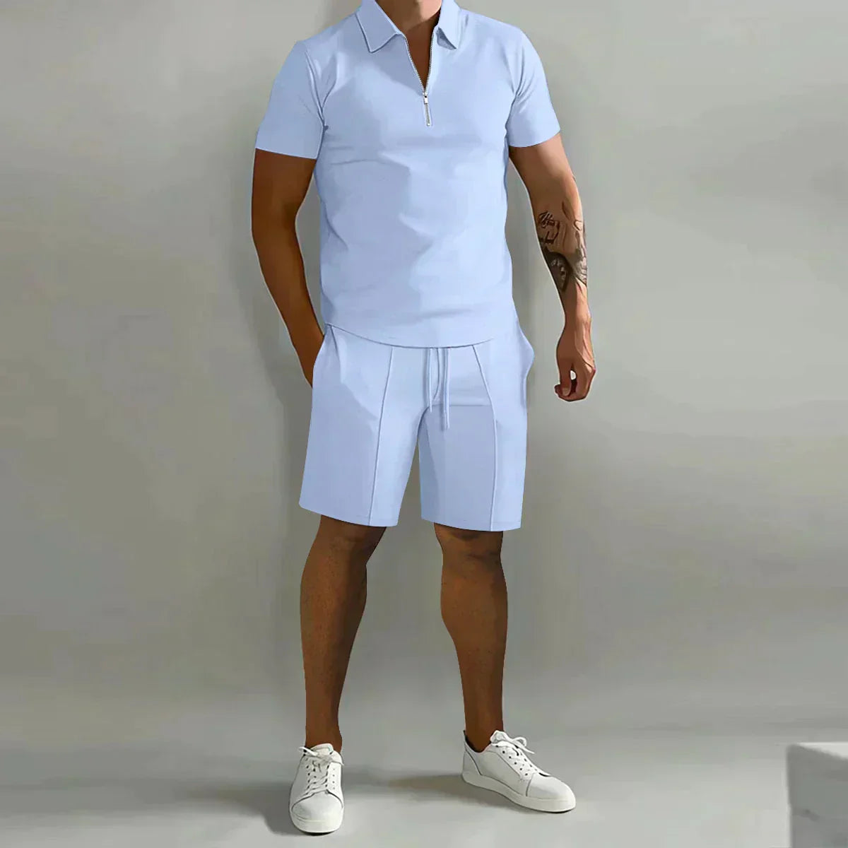 Polo Hombre Algodón Casual Cremallera Manga Corta