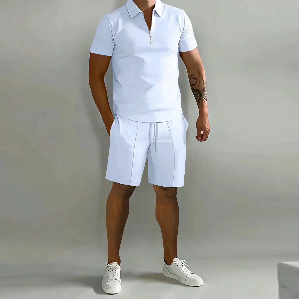 Polo Hombre Algodón Casual Cremallera Manga Corta
