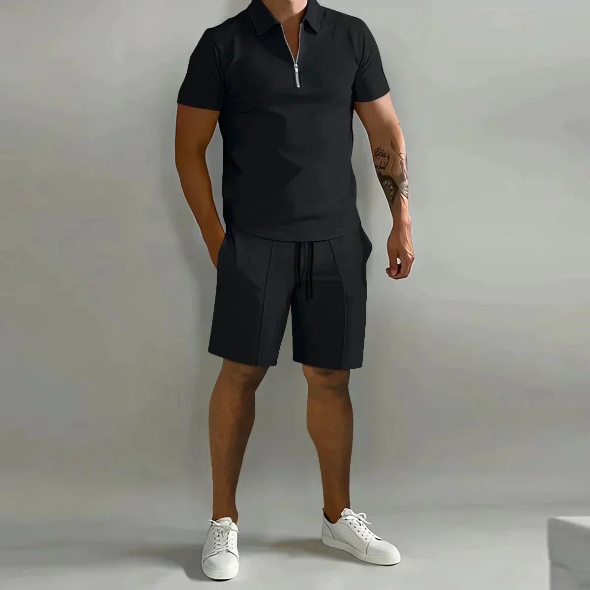 Polo Hombre Algodón Casual Cremallera Manga Corta