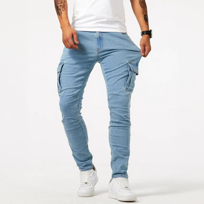 Pantalón Cargo Hombre Algodón Ajustado con Bolsillos Utilitarios