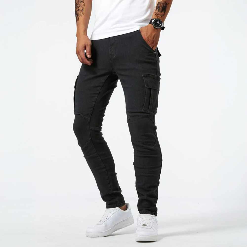 Pantalón Cargo Hombre Algodón Ajustado con Bolsillos Utilitarios