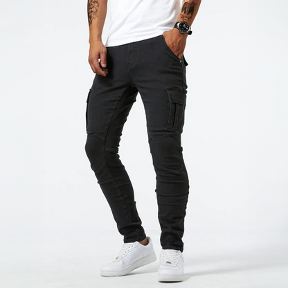 Pantalón Cargo Hombre Algodón Ajustado con Bolsillos Utilitarios