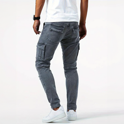 Pantalón Cargo Hombre Algodón Ajustado con Bolsillos Utilitarios