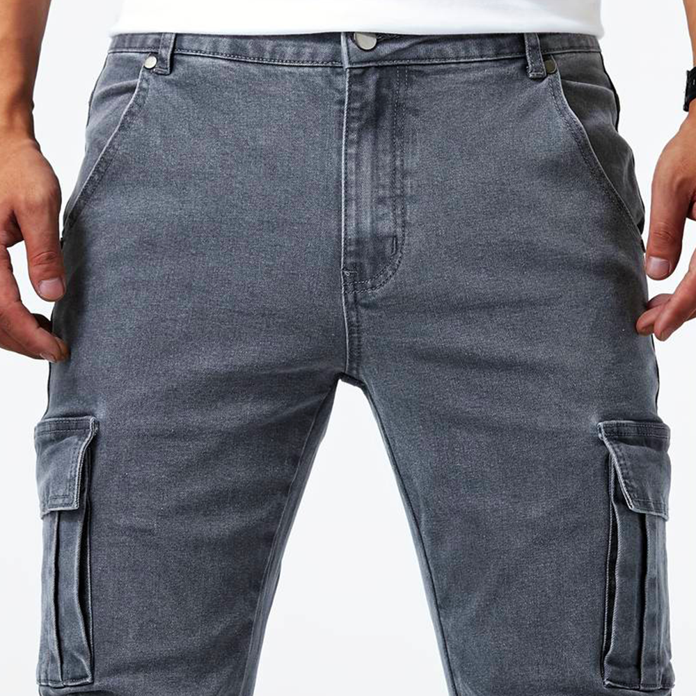 Pantalón Cargo Hombre Algodón Ajustado con Bolsillos Utilitarios