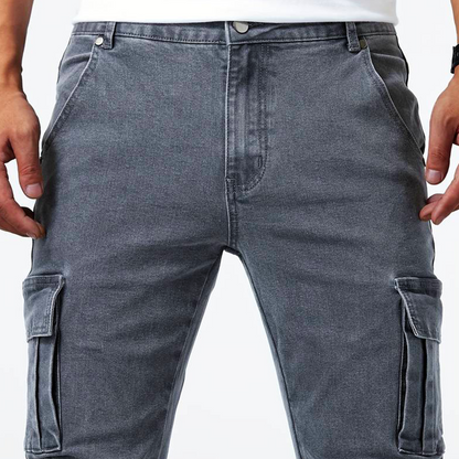 Pantalón Cargo Hombre Algodón Ajustado con Bolsillos Utilitarios