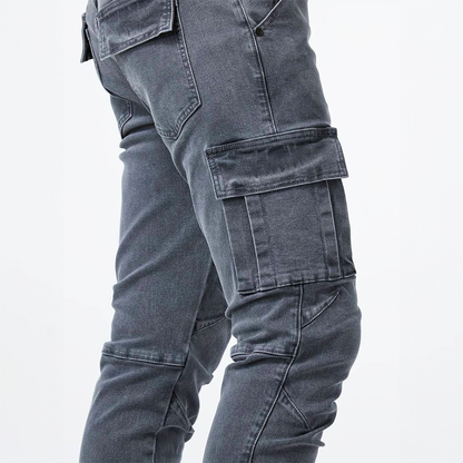 Pantalón Cargo Hombre Algodón Ajustado con Bolsillos Utilitarios
