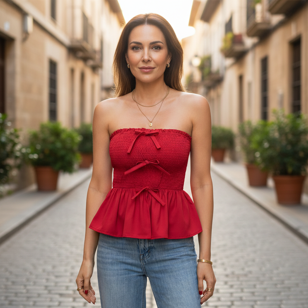 Bandeau Mujer con Volante y Lazos Decorativos
