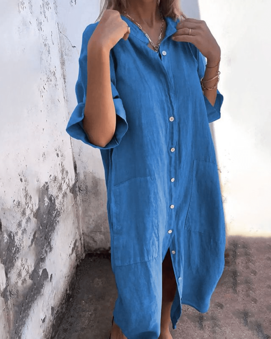 Vestido camisero mujer de algodón ligero con botones frontales