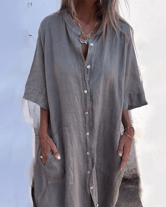 Vestido camisero mujer de algodón ligero con botones frontales - Mavetta