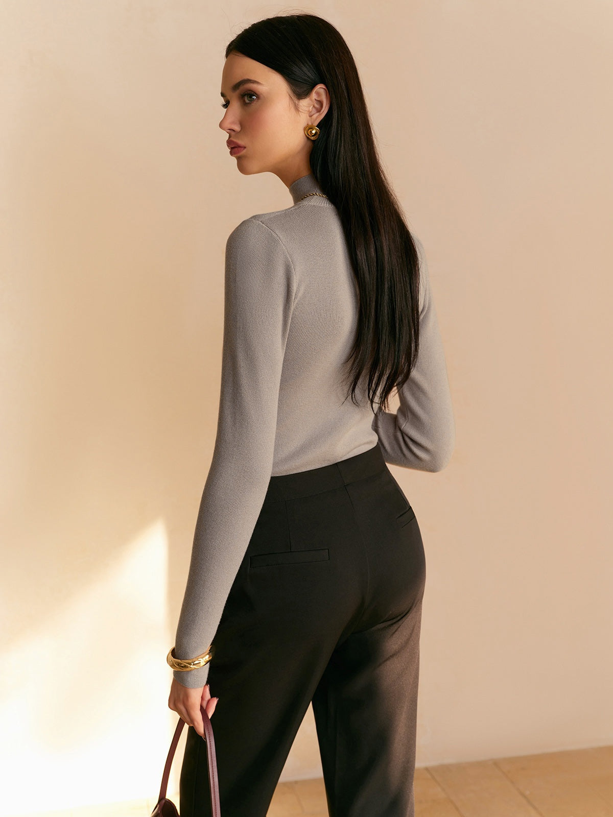 Jersey Mujer de Punto Cuello Alto Ajustado
