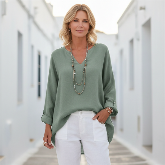 Camisa Mujer de Lino Botones Corte Largo - Mavetta