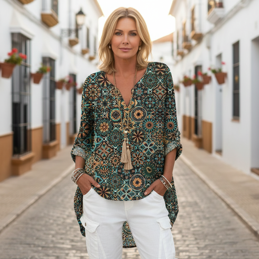 Camisa Mujer de Lino Botones Corte Largo