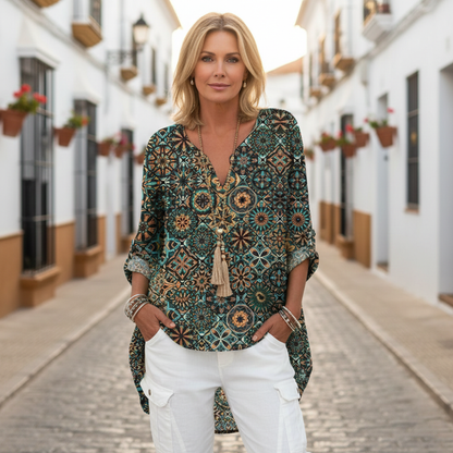 Camisa Mujer de Lino Botones Corte Largo