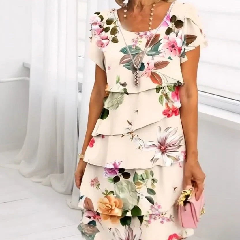 Vestido Corto Mujer de Volantes y Estampado Floral