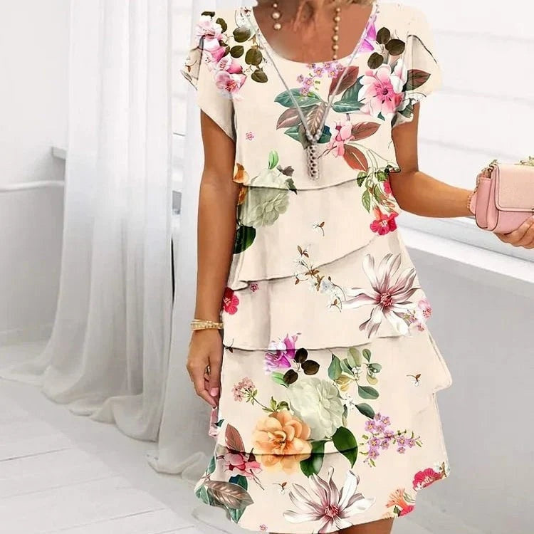Vestido Corto Mujer de Volantes y Estampado Floral