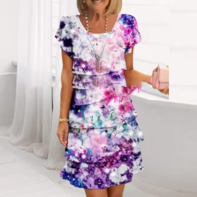 Vestido Corto Mujer de Volantes y Estampado Floral